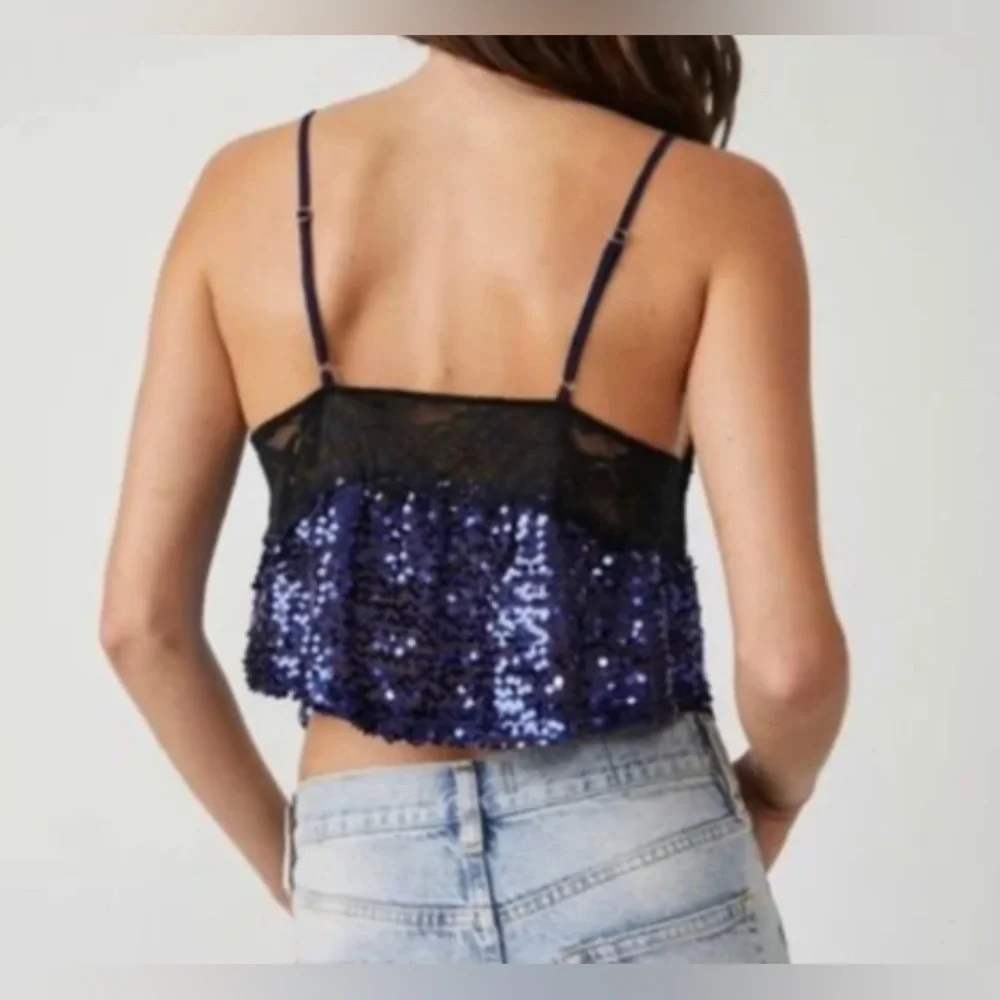 Free People Intimately Right Rhythm Sequin Cami in Midnight Blue💎